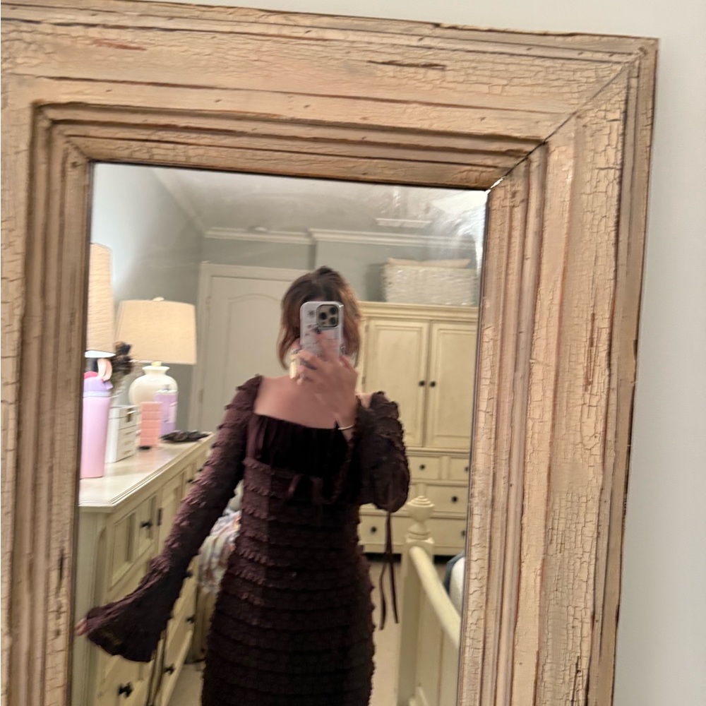 Elegant Brown Long Sleeve Ruffle Dress